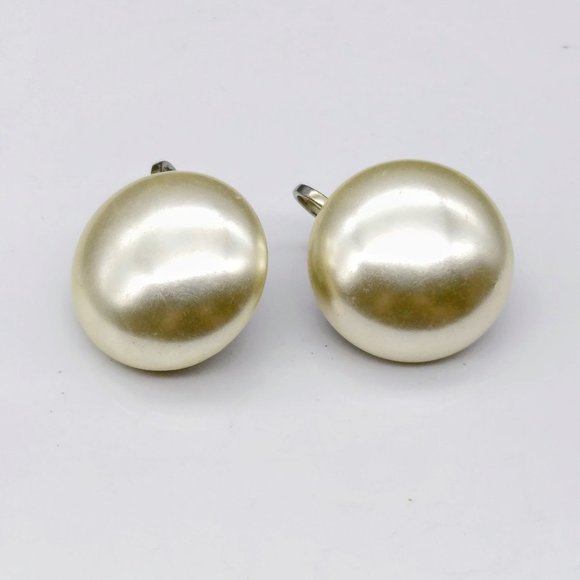 Elegant Faux Pearl Button Earrings, Classic Vintage Chic Clip Ons - Picture 2 of 4